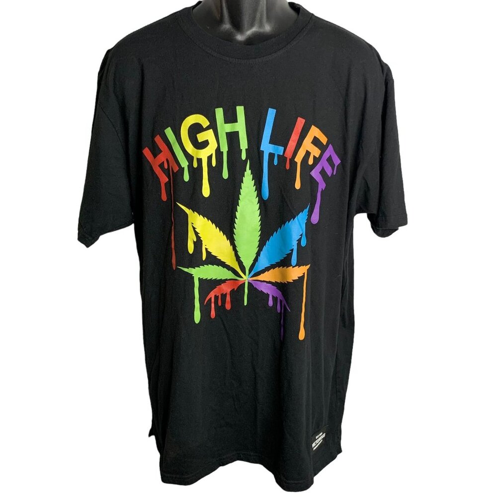 Victorious High Life Crewneck T Shirt 3XL Black Short Sleeve Rainbow Paint Drip
